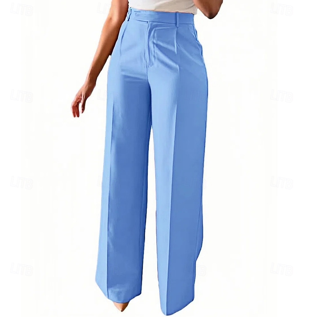 Mulheres Calças Social Elegante Moda Casual Diário Comprimento total Cintura Alta Côr Sólida Tecido Bolsos Perna reta Conforto Macio Respirável Micro-Elástica Streetwear Praia Feriado Cinzento Escuro de 2026 por $34.99 –P9