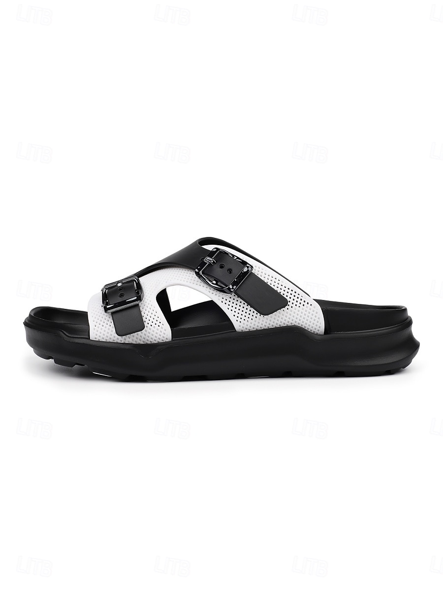 Men's Black and White Double Strap Slide Sandals Open-Toe Comfort Casual Slippers for Resort & Poolside, Beach Vacation, Poolside Relaxing, Travel, Outdoor Leisure and Summer Everyday Wear 2026 - $26.99 –P7