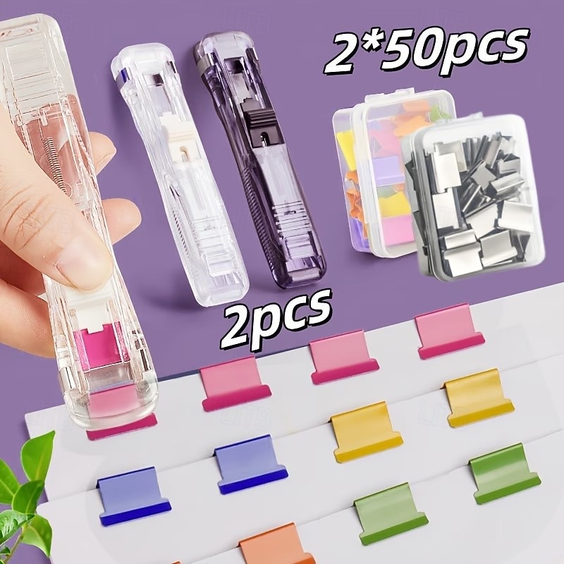 zestaw mini zszywaczy wielokrotnego użytku w kolorze czarnym &biały – zawiera 50 kolorowych &50 srebrnych zszywek w etui, przenośne &trwałe do użytku w biurze, szkole i domu 2026 - $16.99 –P1