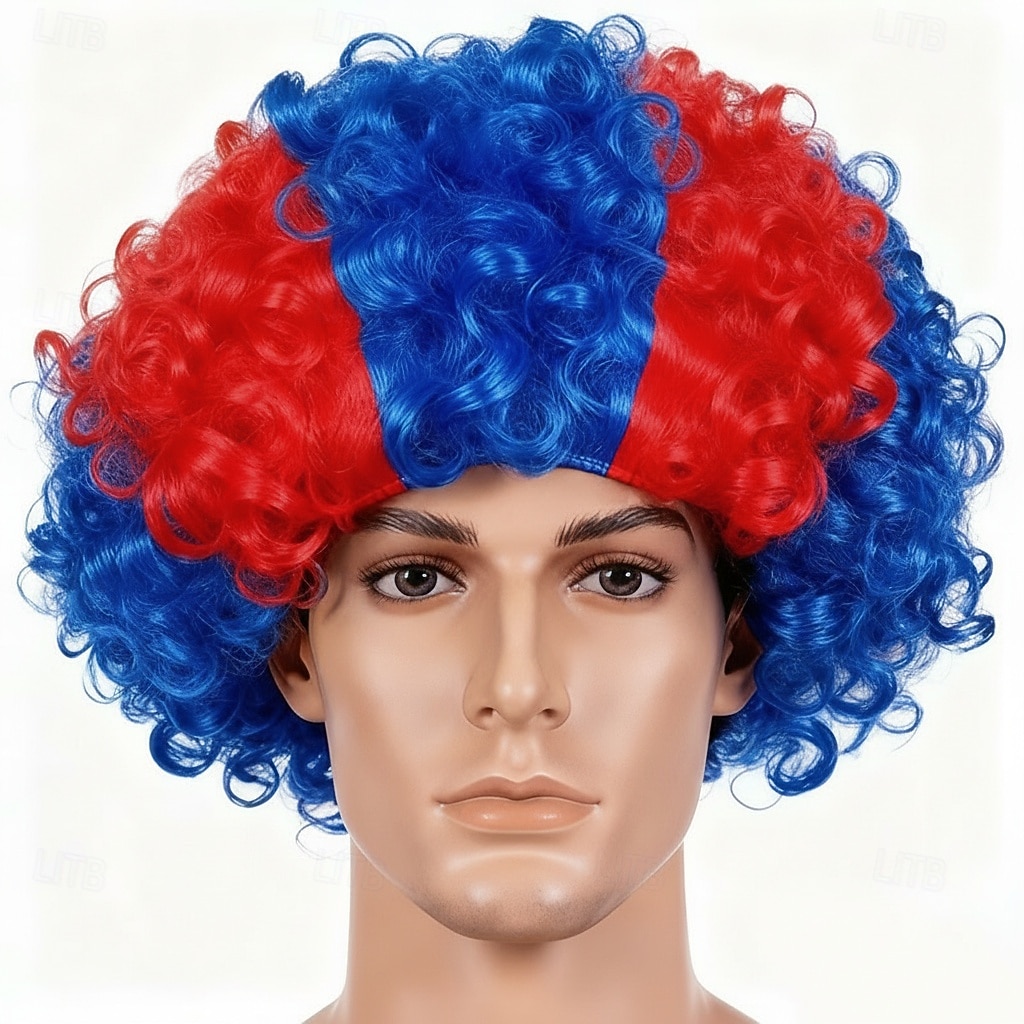 Peruca afro listrada tricolor - cabelo cacheado nas cores da bandeira nacional para fãs de esportes de 2026 por $14.49 –P16