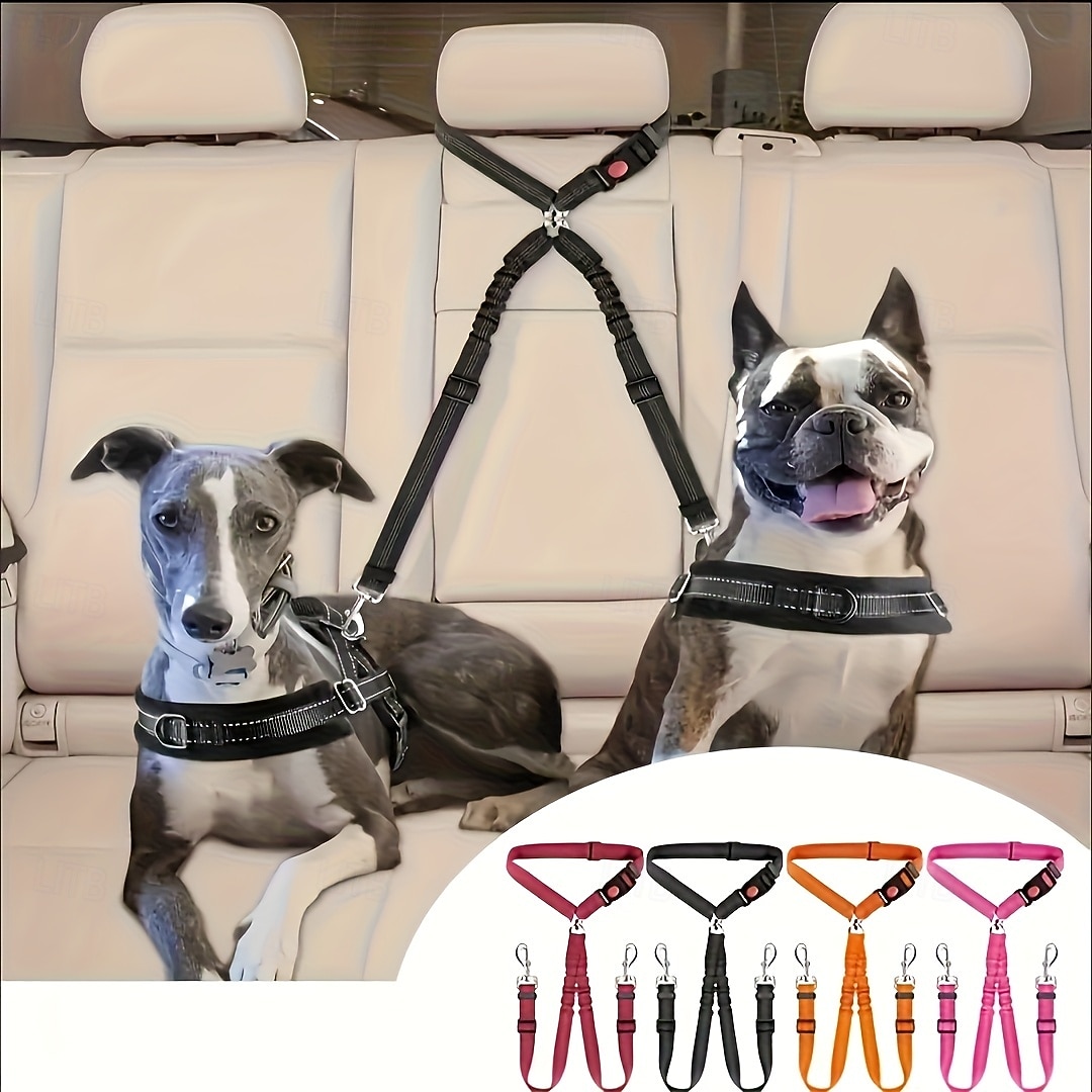 Cinturón de seguridad doble para perros, nuevo cinturón de seguridad doble para reposacabezas de coche para mascotas, correa para perros sin enredos, ajustable con elástico, divisor de correa para 2026 - $16.99 –P4