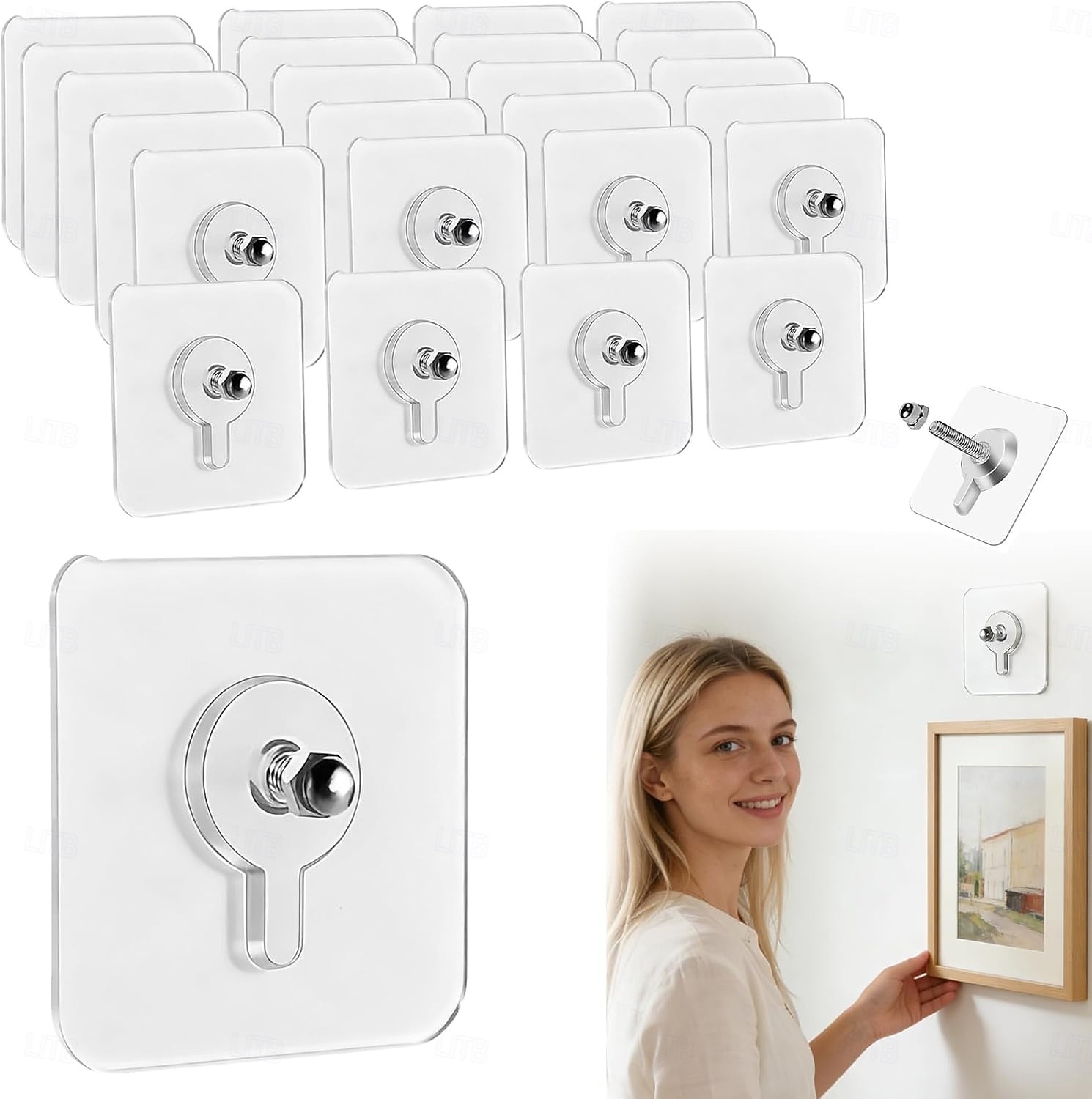 24Pcs No-Drill Screw Stickers Strong Adhesive No-Nail No Drilling Required Adhesive Wall Hooks for Picture Frames, Invisible Hanging Nails for Photo Frames, Wedding Pictures, Wall Decor 2026 - $15.77 –P1