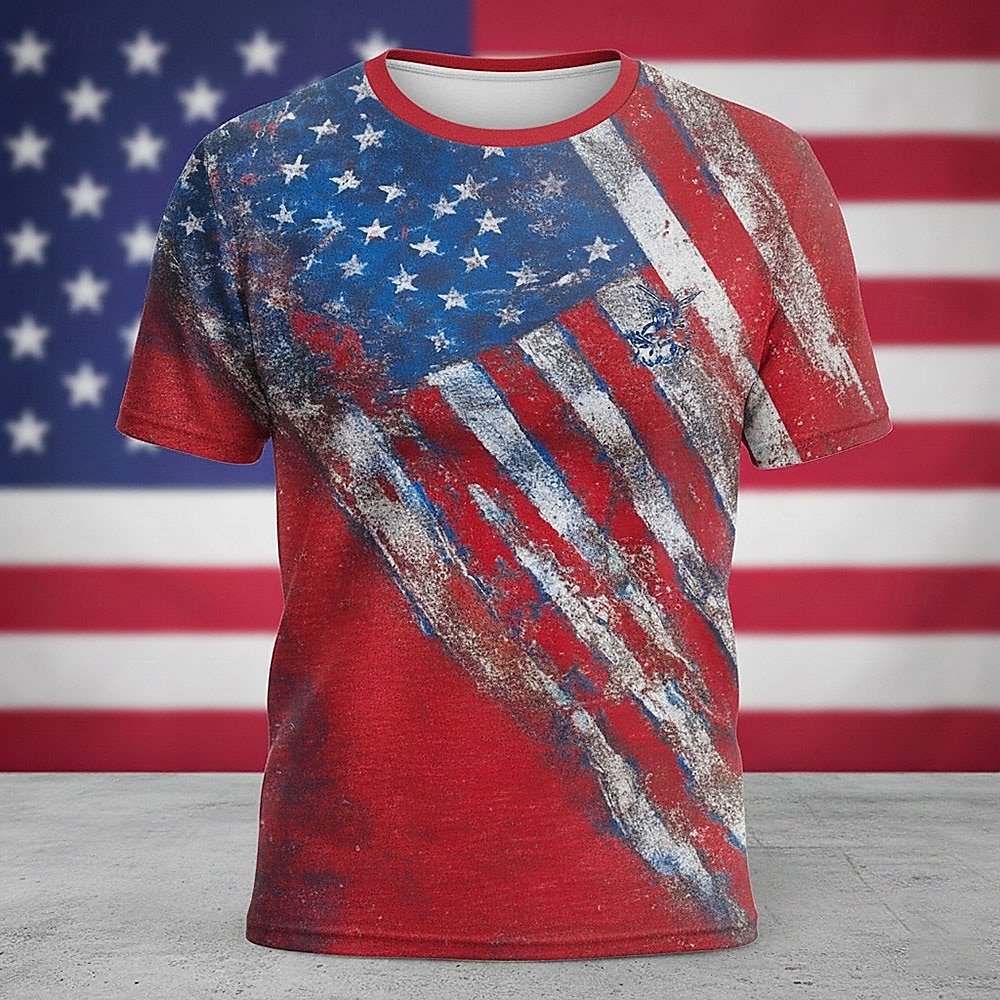 4 luglio 2026 250° Giorno della Memoria T-Shirt da Uomo a Maniche Corte con Collo Rotondo Stampa 3D Bandiera Americana Casual Street del 2026 a $21.99 –P4