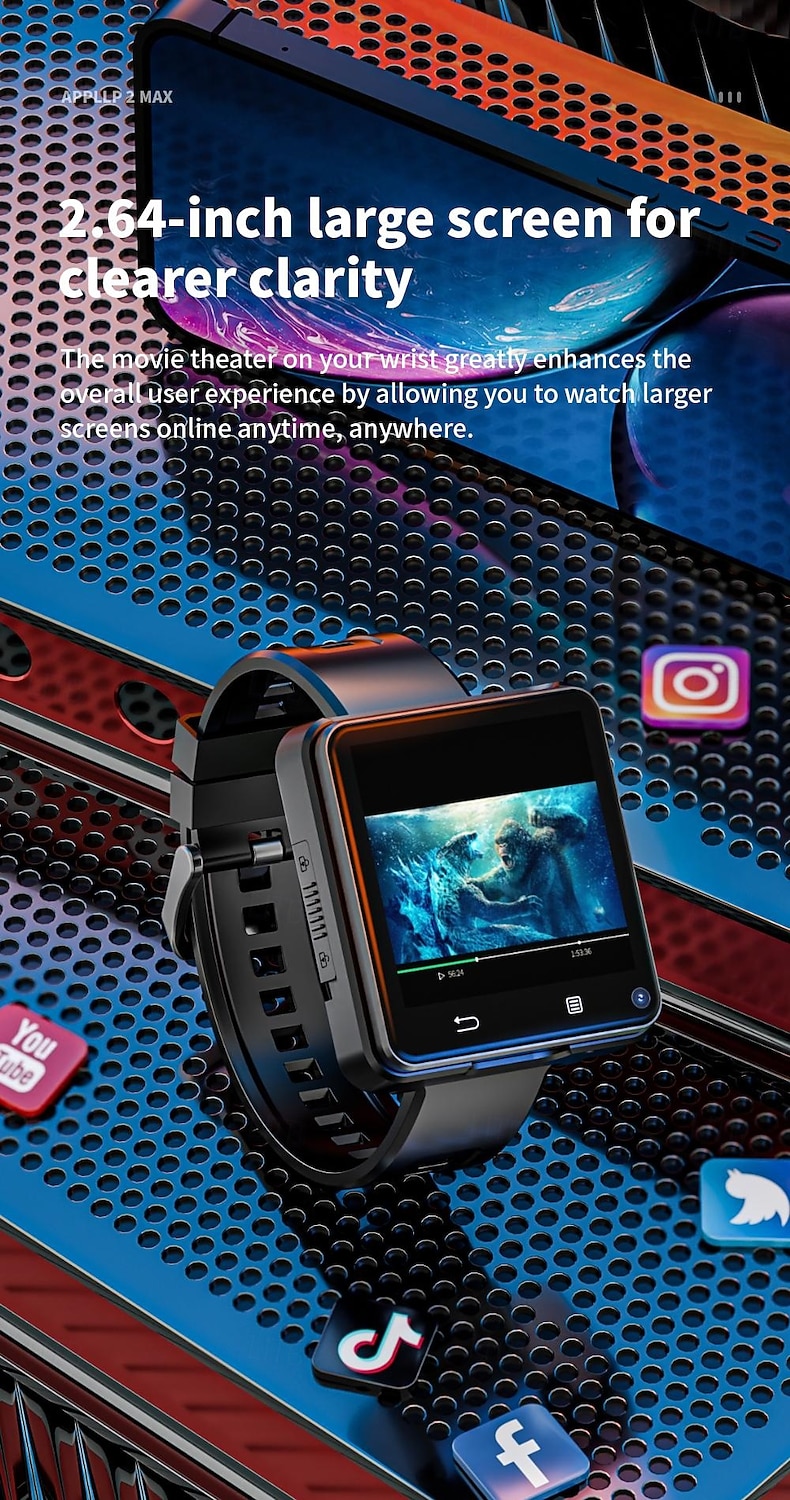 LOKMAT APPLLP 2 MAX Smart Watch 2.64 inch 4G LTE Cellular Smartwatch Phone Pedometer Call Reminder Alarm Clock Compatible with Null Unisex GPS Hands-Free Calls Media Control IPX-4 57mm Watch Case 2026 - $243.89 –P10