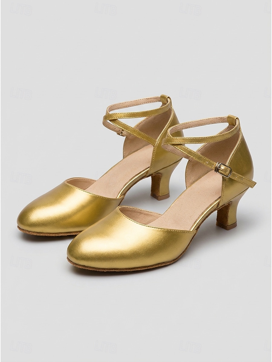 Zapatos de baile de salón para mujer, color burdeos charol, con tira cruzada, tacón bajo, estilo clásico para vals y foxtrot. &Tacones de baile cómodos y elegantes para practicar. 2026 - $34.99 –P5