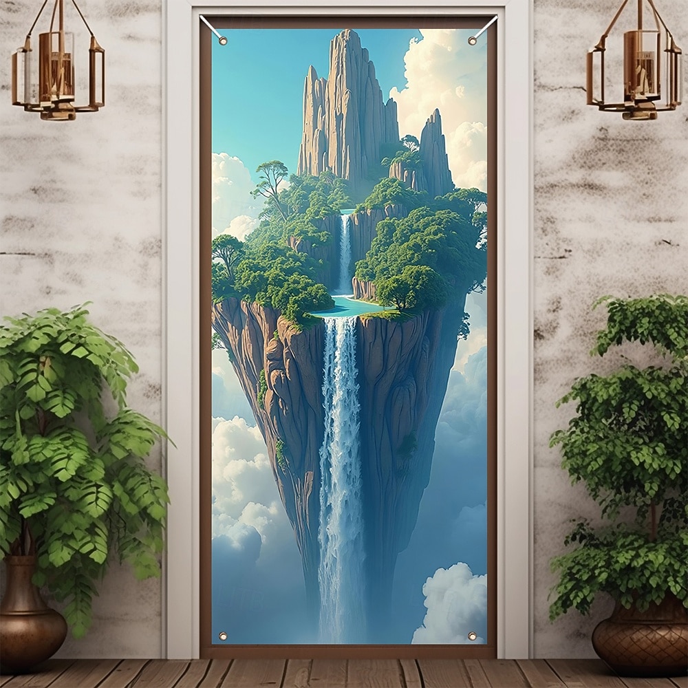fantazie strom života plovoucí ostrov vodopád a mraky surrealistická krajina dveře banner zeď gobelín přední dveře dekorace domov vchod dekor venkovní vnitřní 2026 - $17.99 –P7
