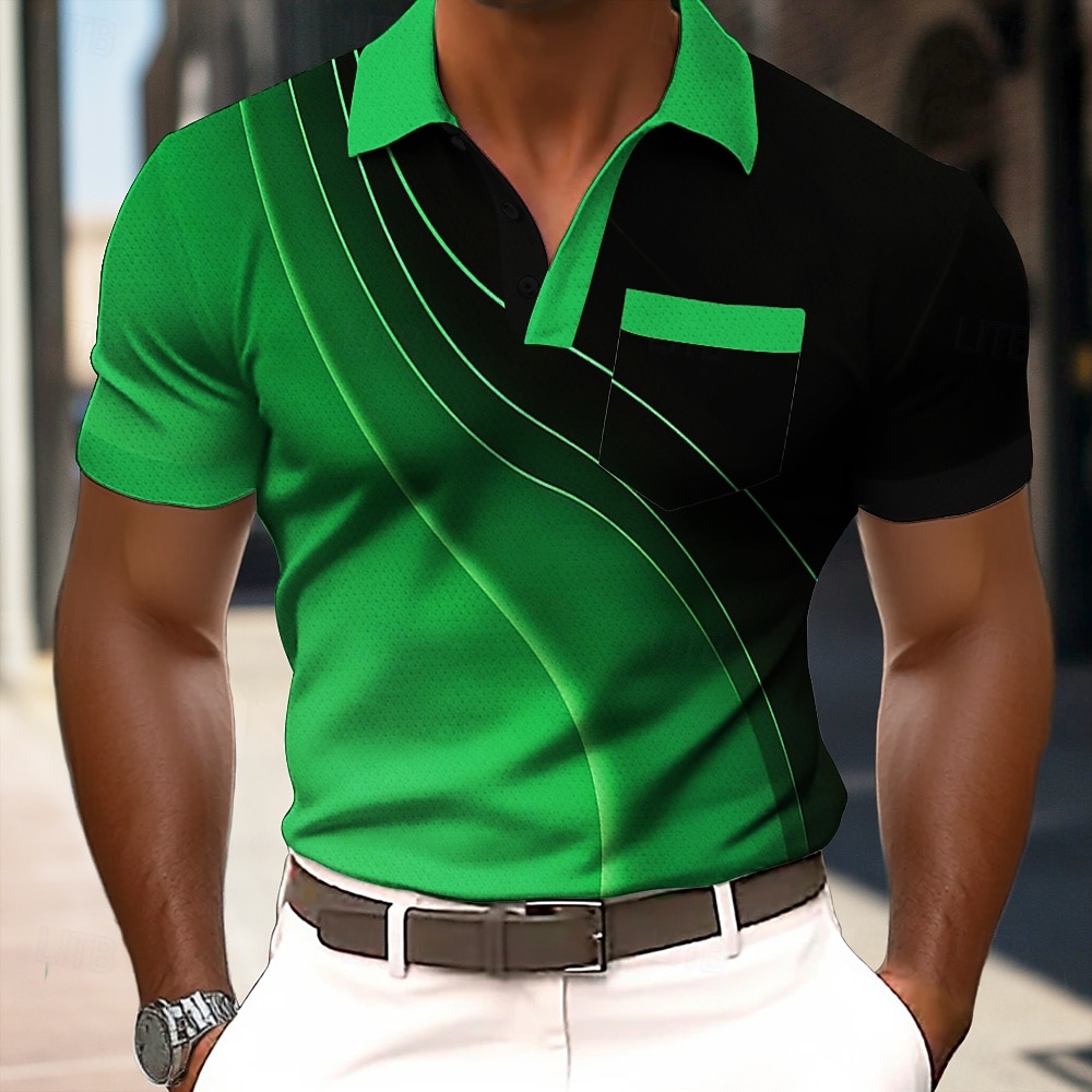 Herren Farbverlauf Geometrisch Poloshirts Kurzarm Polo-Shirts Revers Business-Casual Outdoor Ferien Alltagskleidung Tasche 3D-Druck Sommer Frühling Blau Rote Purpur 2026 - $11.99 –P2
