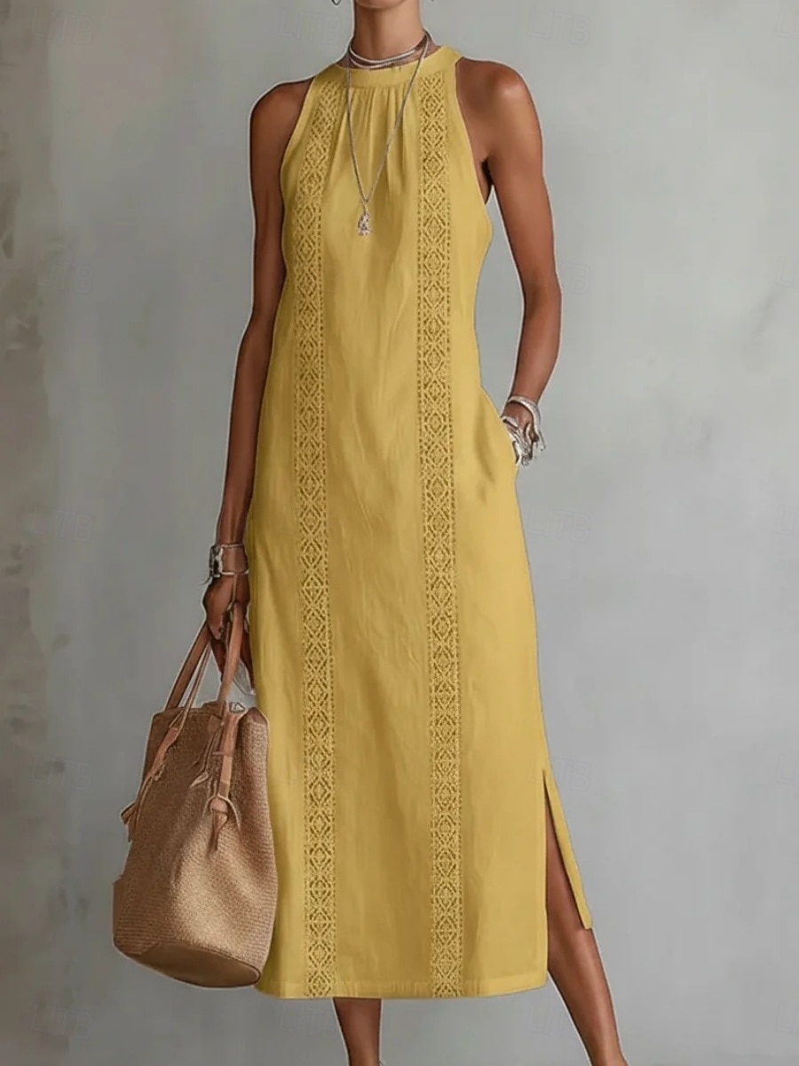 Per donna Abito Midi Abiti effetto lino Abito Estivo Casual Quotidiano Vestibilità comoda Semplice Senza Maniche All'americana Blu Nero Bianco Giallo Estate del 2026 a $33.99 –P7