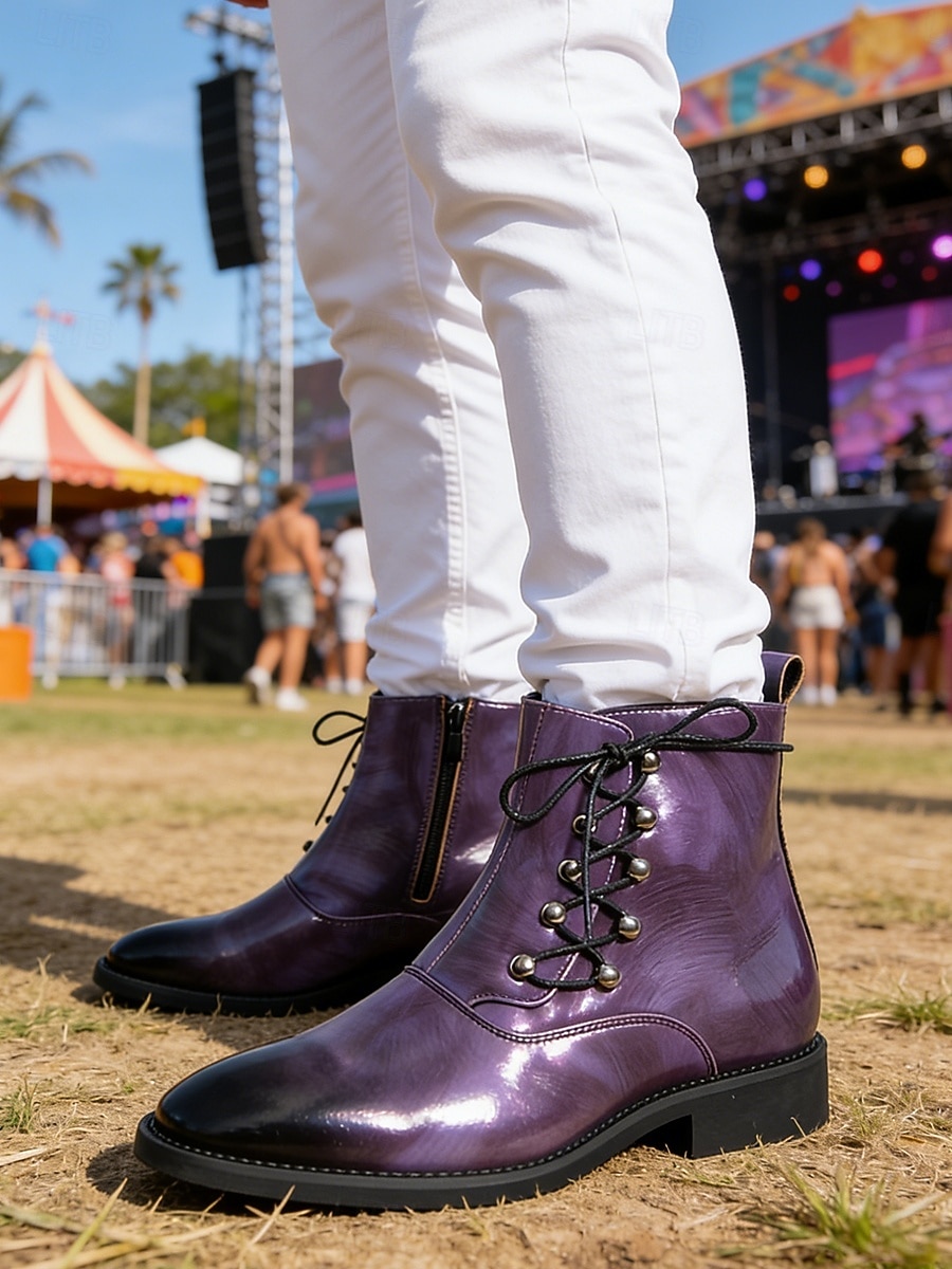 męskie brązowe botki zapinane na zamek z boku, sznurowane, modne buty na festiwale muzyczne, stroje na koncerty, odzież uliczną, imprezy plenerowe, stroje imprezowe i jako wyrazisty styl 2026 - $64.99 –P6