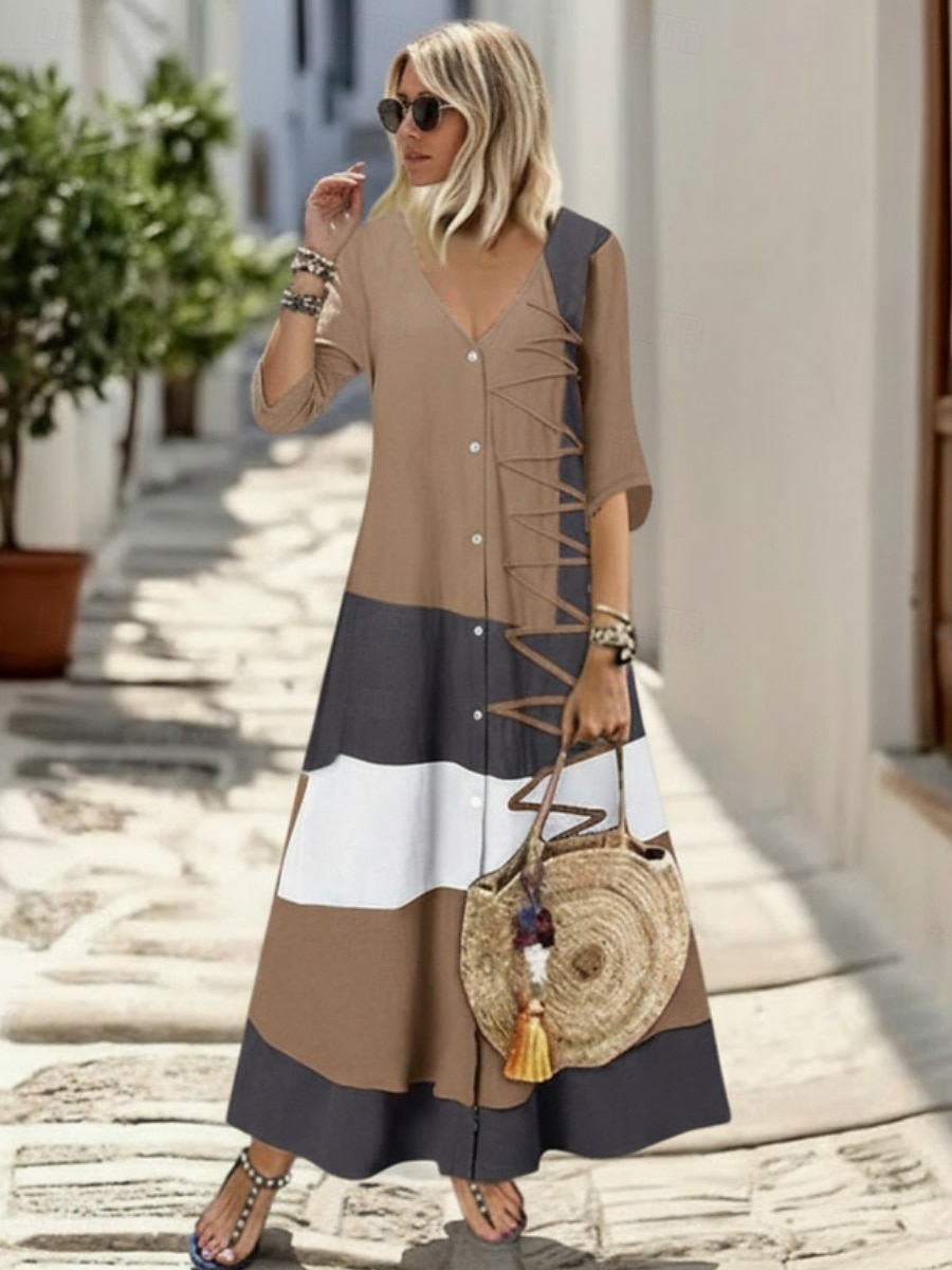 Per donna Abito maxi Abito Boho Vestito Casual Abito Stampato Elegante Moda Moderno All'aperto Vacanza Uscire Vestibilità comoda Geometrico Manica Corta Scollo a V Bianco Rosso Cachi Estate Primavera del 2026 a $27.99 –P2