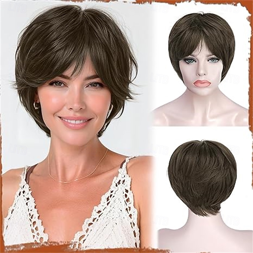 Pixie Cut Wig - Short Gray Wig with Bangs Layered Pixie Haircut Synthetic Hair Wigs for Women Soft Heat Resistant Natural Looking Grey Wigs for Daily Party Use Black Ombre Gray 2026 - $30.99 –P3