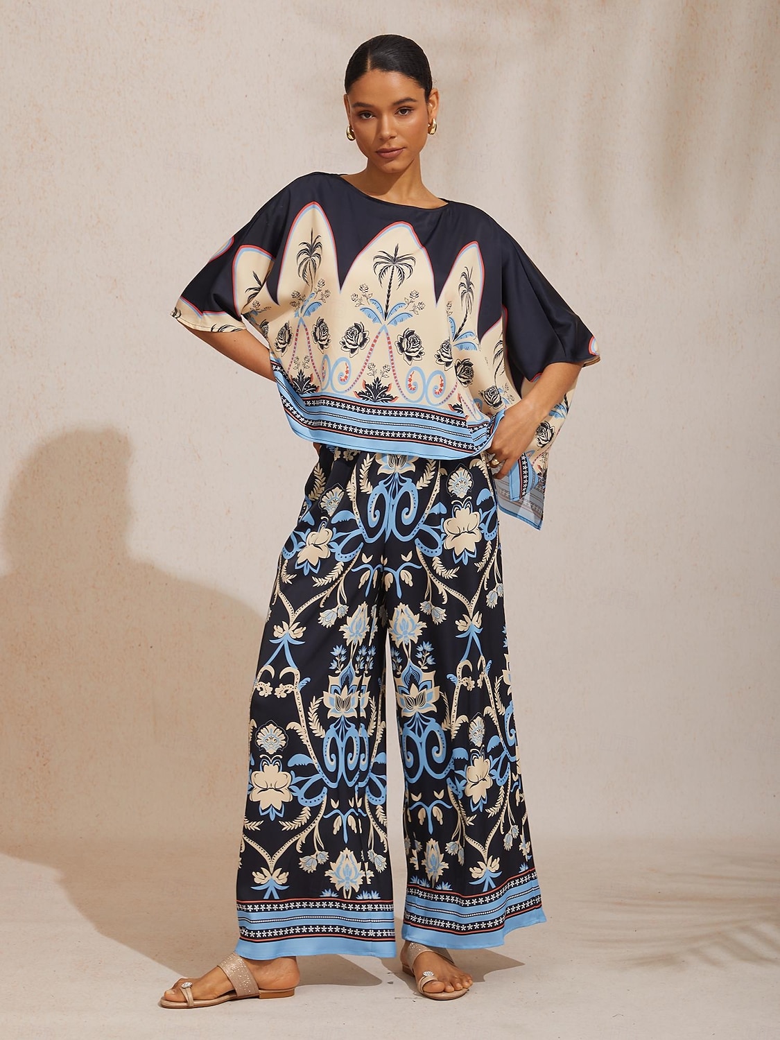 Kesäyön palmunvärinen silkkinen satiinitoppi, dolmanhihoilla 2026 - $56.99 –P5