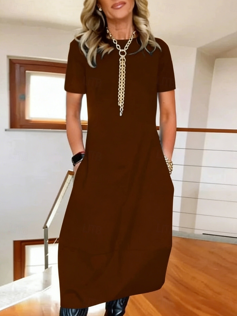 Damen Midikleid Weißes Kleid Elegant Mode Modern Outdoor Urlaub Ausgehen Normale Passform Einfach Kurzarm Rundhalsausschnitt Schwarz Weiß Burgunderrot Marineblau Sommer Frühling Herbst 2026 - $25.99 –P5