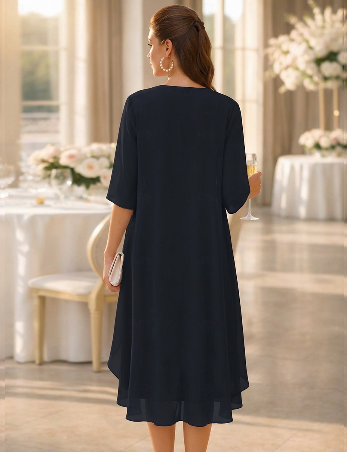 Due Pezzi Linea ad A Abito Lunghezza al ginocchio Abito da invitata a nozze Largo Abito da cerimonia per signora Mezza Manica Scollo a Barca Elegante Semplice Formale Ospite di nozze Ricevimento di del 2026 a $148.99 –P4