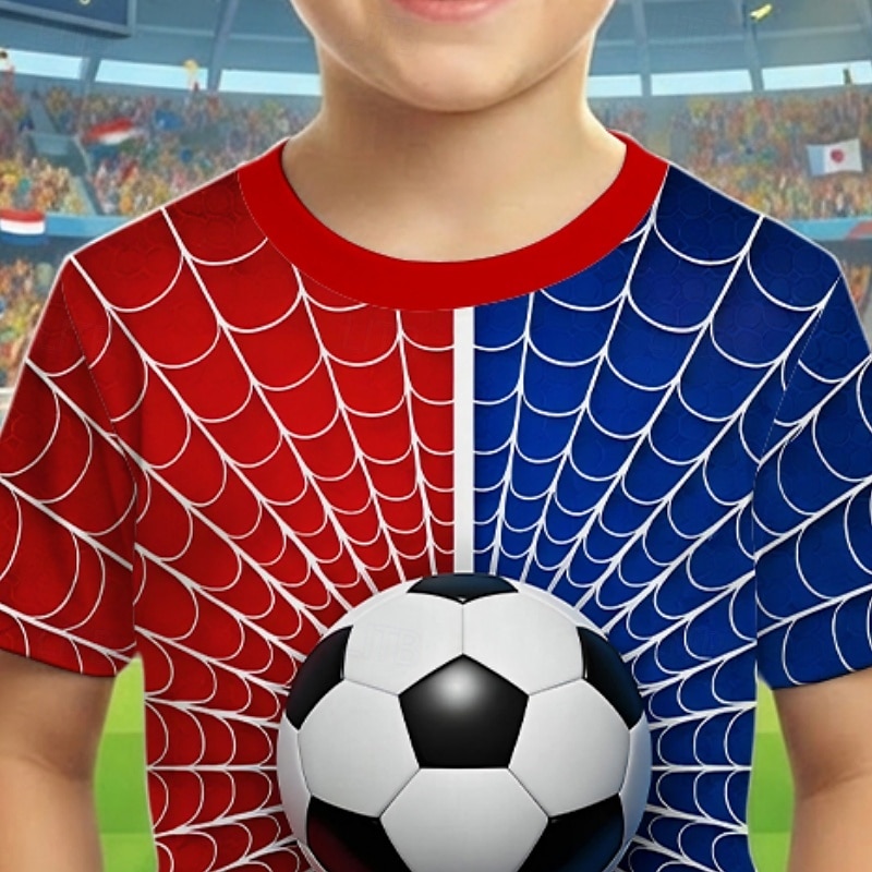 Jungen 3D Grafik Fußball Fußball-T-Shirts T-Shirt Kurzarm 3D-Druck Sommer Frühling Sport Mode Streetwear Kinder 4-12 Jahre Rundhalsausschnitt Lässig Täglich Outdoor Normale Passform 2026 - $14.49 –P2