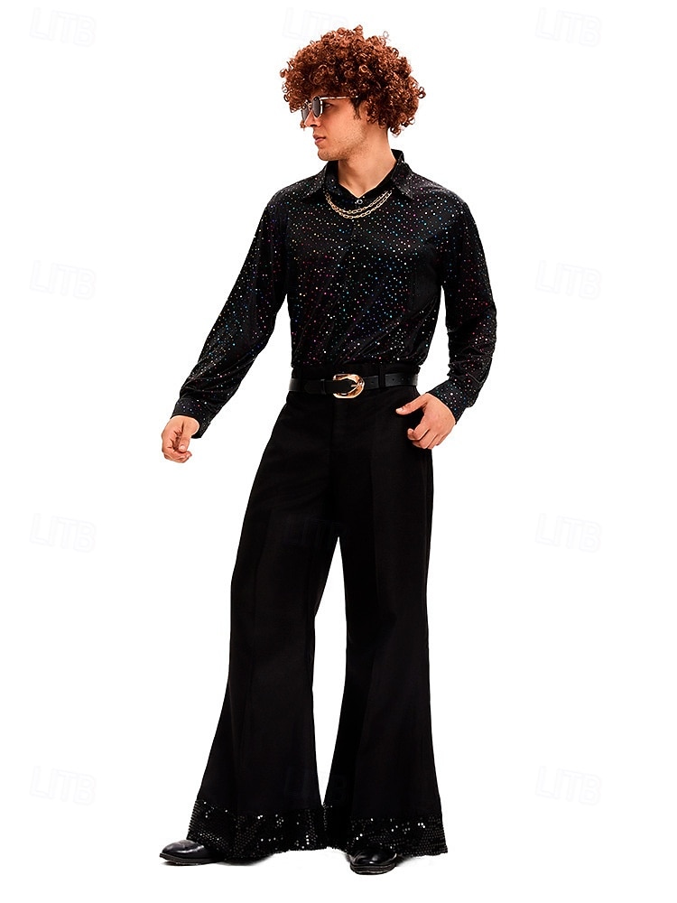Setti Retro / vintage 1970 luku Pusero / hame Housut Pitkähihainen Hippi Disko Naamiaispuku Miesten Halloween Karnevaali musiikkifestivaali Retro-teemaiset juhlat Aikuisten Pusero Housut 2026 - $51.99 –P6