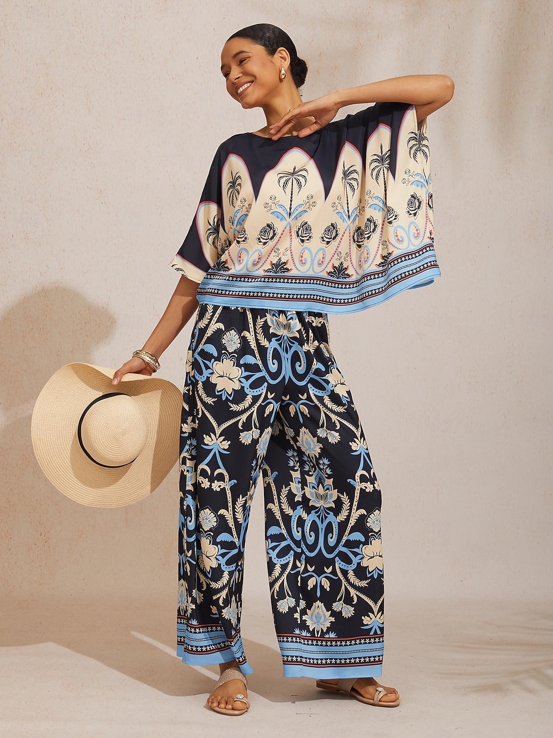 Kesäyön palmunvärinen silkkinen satiinitoppi, dolmanhihoilla 2026 - $56.99 –P3