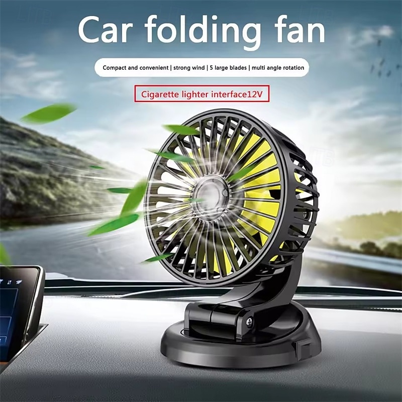 Autoventilator, 12V sigarettenaansteker- of USB-voeding voor in de auto, opvouwbare dashboardventilator met 360° rotatie, krachtige koelventilator met 5 bladen voor auto, vrachtwagen, SUV, camper, 2026 - $19.99 –P1