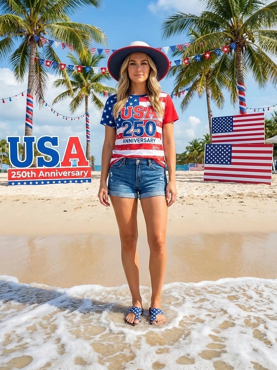 Sandalias de playa para mujer con motivo del 250.º aniversario de EE. UU.: blancas y azules, con estampado de estrellas patrióticas, ideales para el 4 de julio y las vacaciones. & playa 2026 - $18.99 –P8