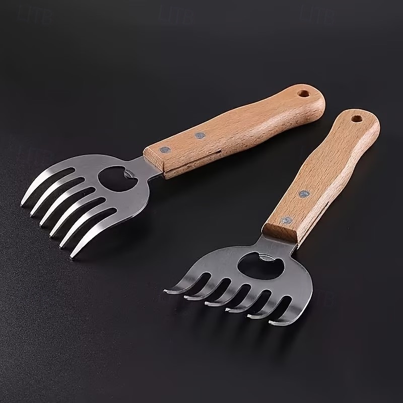 2 bucăți de tocat carne din oțel inoxidabil cu gheare de urs, instrument pentru grătar, mâner din lemn, divizor de carne, mixer alimentar, deschizător de sticle 2026 - $16.99 –P5