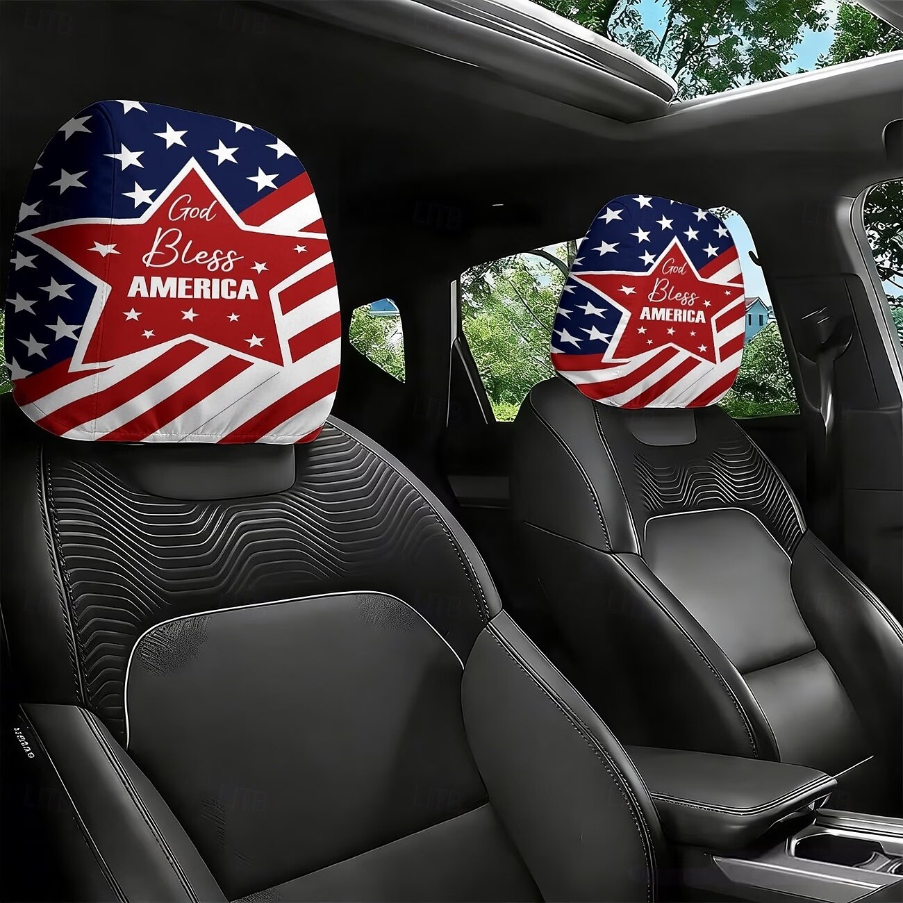 2 fundas para reposacabezas de coche con diseño de bandera estadounidense, con estampado de estrellas y rayas rojas, blancas y azules, ajuste universal, fácil de limpiar, suave y cómoda, ideal para 2026 - $9.49 –P3
