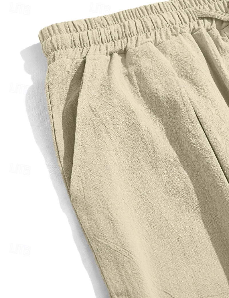 Homens Calças de linho Calça verão Calças de praia Com Cordão Bolsos Tecido Confortável Respirável Comprimento total Diário Casa Ao ar livre Férias Simples Preto Branco Sem Elasticidade de 2026 por $25.99 –P5
