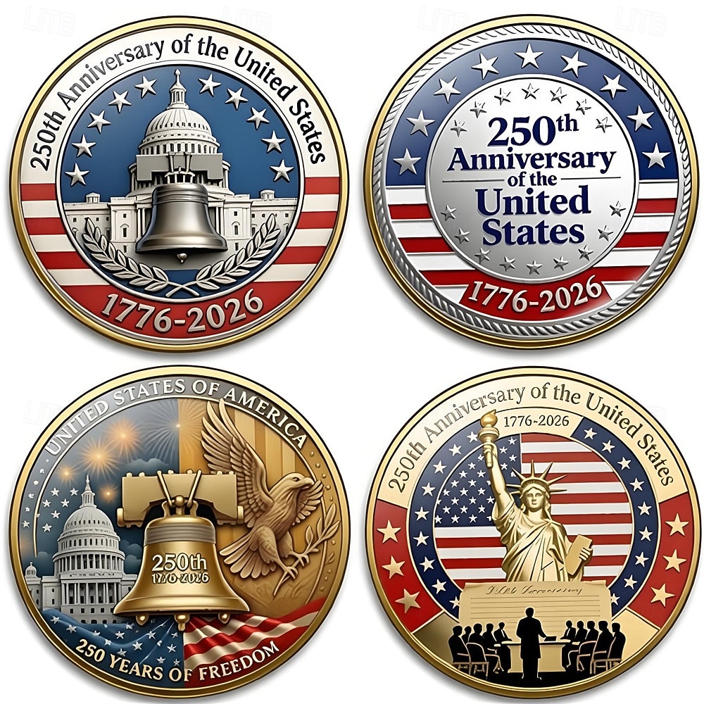 4pcs U.S 250th Anniversary Necklace Set – 2D Eagle & American Flag Pendant, Patriotic Commemorative Jewelry, 1776-2026 Collectible, Independence Day, 4th of July, USA Pride Gift 2026 - $15.99 –P6