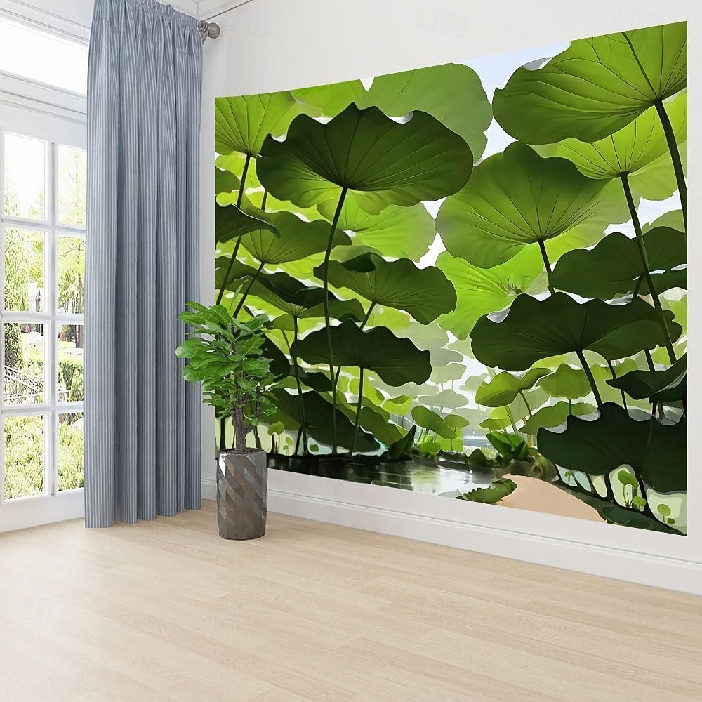 jättiläislootuksen lehdet zen luonto maisema seinävaate pienellä sammakolla joogastudio sisustus meditaatiohuone seinävaate koti kuntosali tausta sisä vehreys puutarhataide 2026 - $20.99 –P3