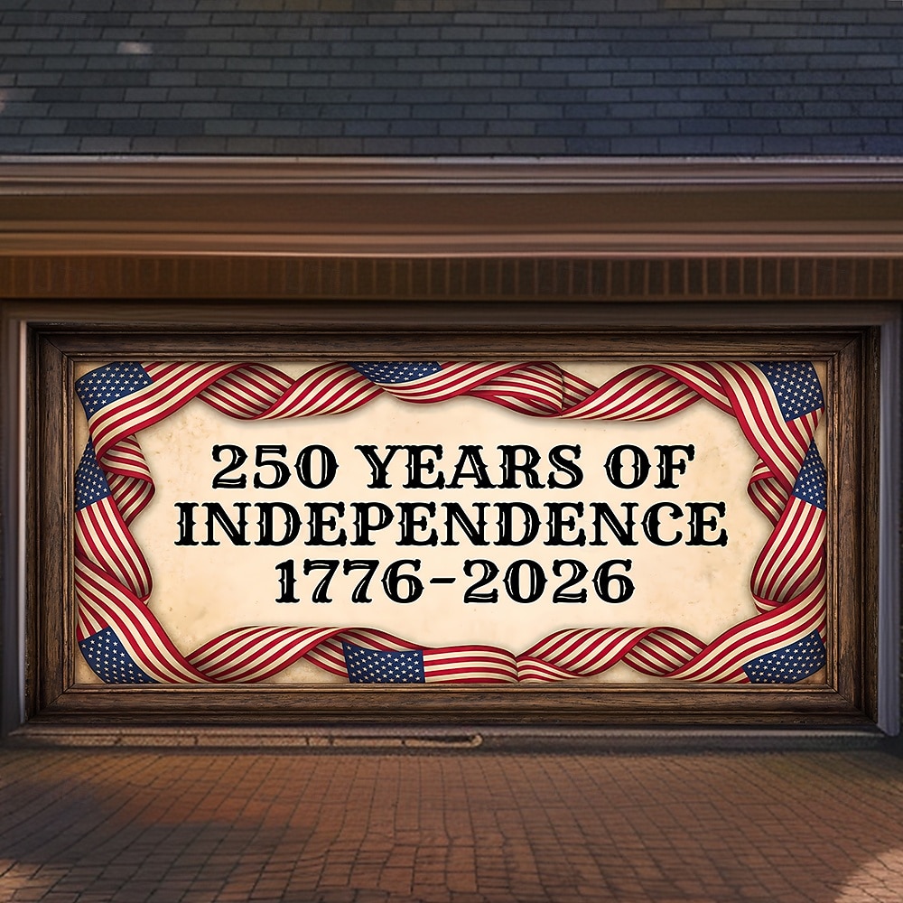 4 de julio de 2026 250° Día de los Caídos Cubierta de Puerta de Garaje Gran Fondo Colgante Bandera Americana Vintage 3D Fiesta Patriótica Al Aire Libre Fondos de Tiro Decoración de Hogar 2026 - $59.99 –P1