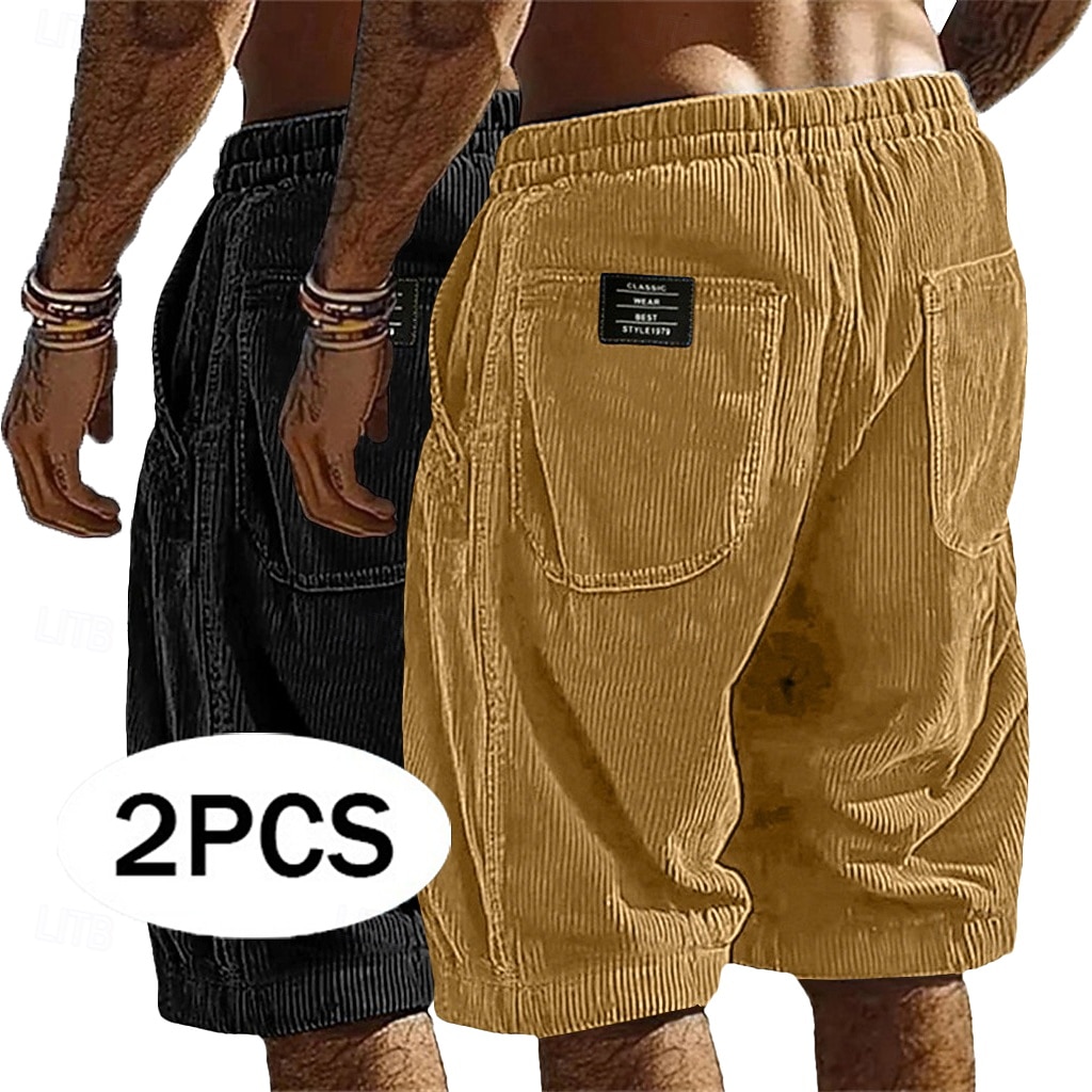 Herren Shorts Freizeitshorts Cordshorts Tasche Elastischer Bund Einfach Komfort Atmungsaktiv Über dem Knie Lässig Outdoor Strand Urlaub Mode Schwarz + Khaki Armeegrün+Grau Mikroelastisch 2026 - $35.99 –P8