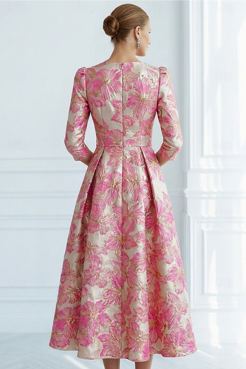 A-Linie Knöchellänge Cocktailkleider Partykleider Elegant Vintage Kurzarm V Ausschnitt Hochzeit Formell Jacquard mit Schleife(n) Tasche 2026 - $175.99 –P3