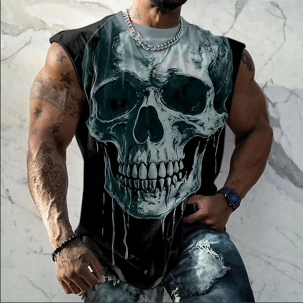 Tricou bărbătesc fără mâneci cu imprimeu de craniu, maiou hardcore biker, grafică, cămașă musculoasă, streetwear, designer de îmbrăcăminte, s, m, l, xl, xxl, xxxl 2026 - $17.99 –P4