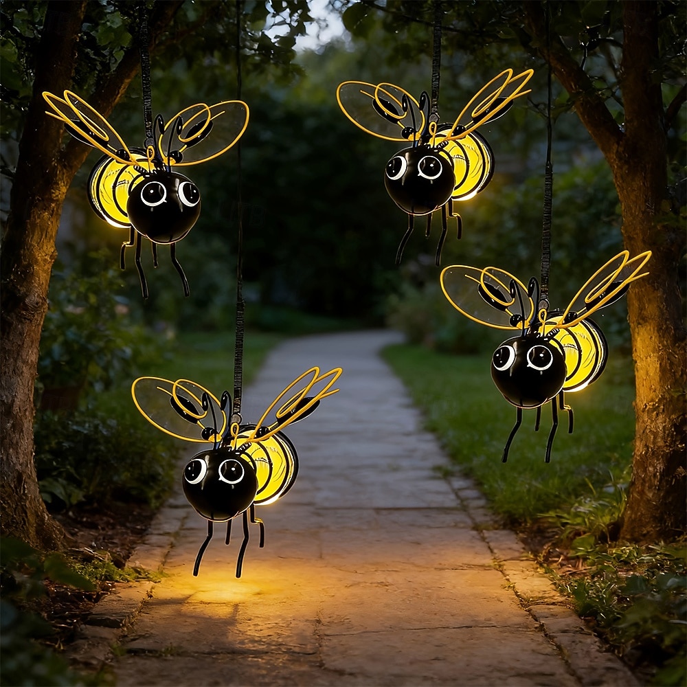 Lot de 2 lanternes solaires suspendues en forme d'abeille, étanches, avec éclairage LED décoratif pour jardin, cour, clôture, balcon, terrasse – ambiance &éclairage paysager de 2026 ? $19.99 –P4