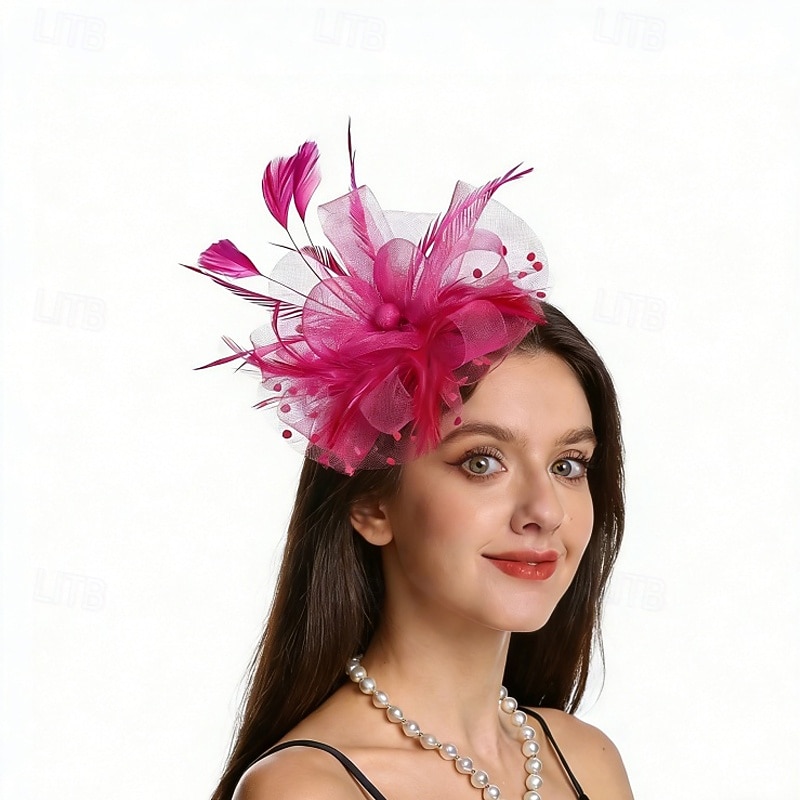 fascinators Nett Bryllup Bursdag Elegant søt stil Retro Rød Med Fjær Tyll Hodeplagg Hodeplagg 2026 - $17.49 –P7