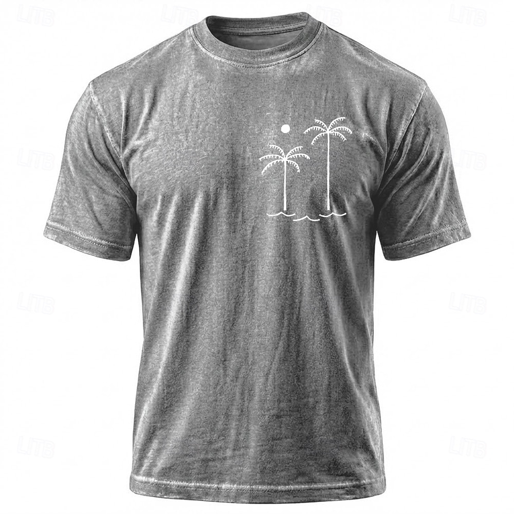 Herren Hawaii Kokospalme T Shirt Mineralwasch-Tee Kurzarm T-Shirt Säurewäsche Rundhalsausschnitt Hemd Urlaub Vintage-Retro Lässig Strand Reise Blau Purpur Grau Sommer Frühling Bekleidung M L XL 2XL 2026 - $21.99 –P3