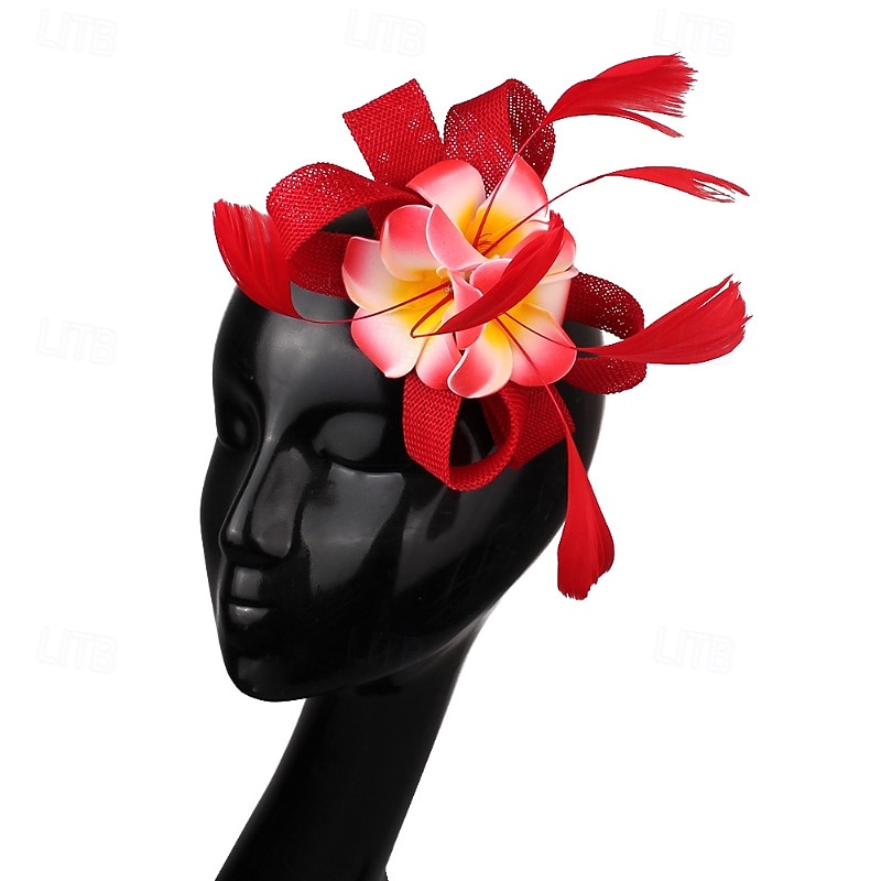fascinators Linfrø Bryllup Bursdag Årgang søt stil Retro Rød Med Fjær Blomst Hodeplagg Hodeplagg 2026 - $17.49 –P9