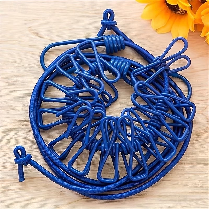 Набор из 3 портативных дорожных бельевых веревок, каждая с 12 прищепками — бельевая и сушильная веревка, устойчивая к ветру, сворачивающаяся и эластичная. 2026 - $13.99 –P5