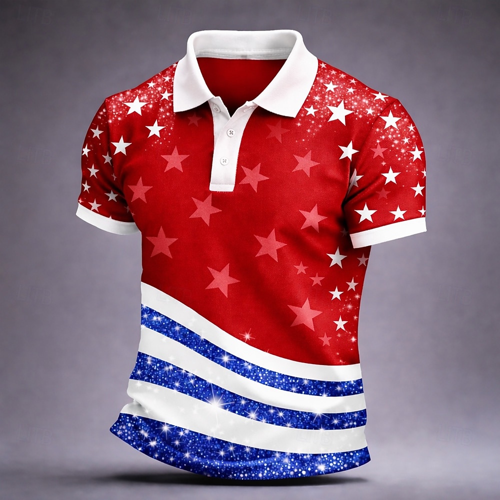 4th of July 2026 250th Men's American US Flag Polo Shirts Short Sleeve Polo Shirts Collared Shirts Casual Outdoor clothing Holiday Festival Outfit Buttons Summer Spring Blue Red Gray 2026 - $22.99 –P3