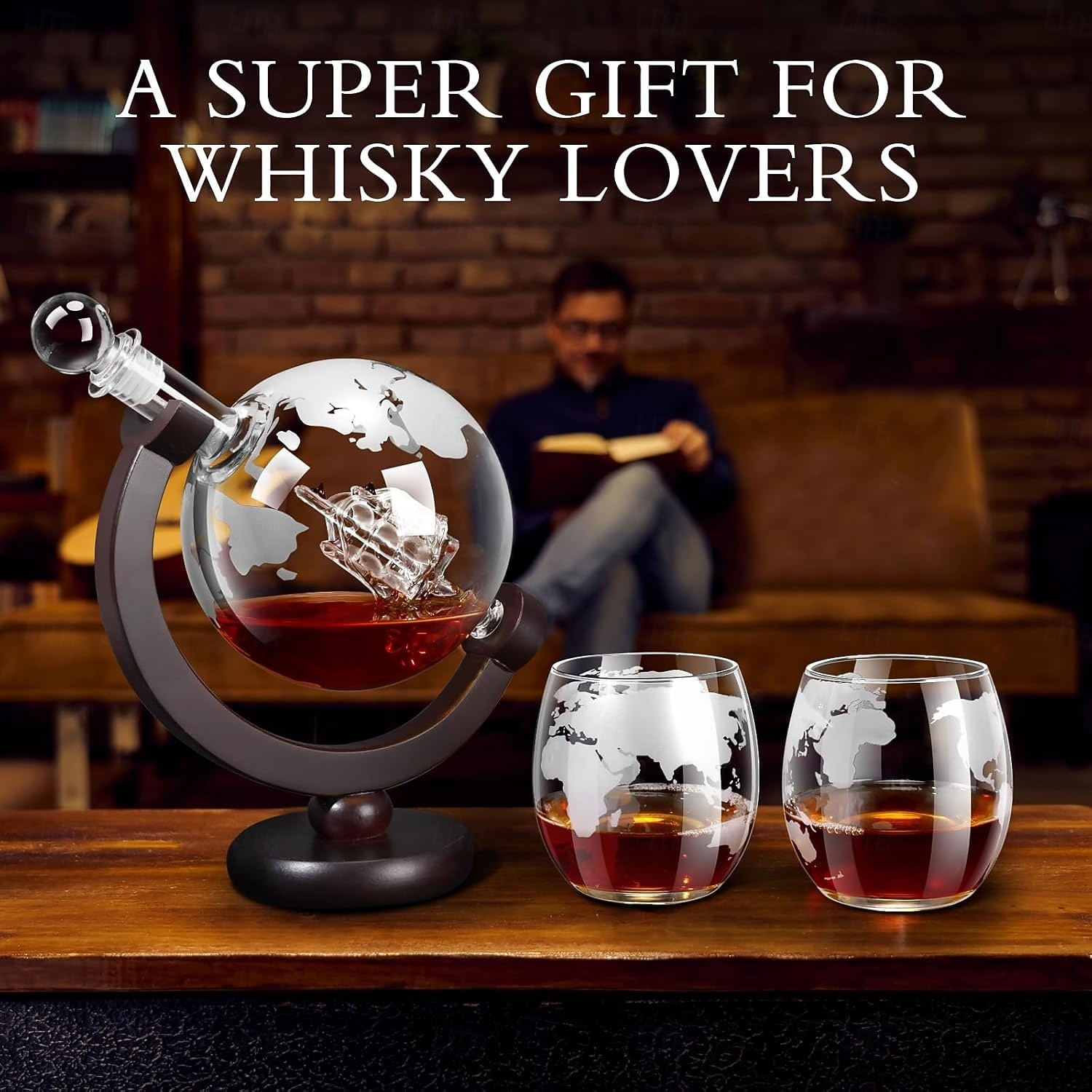Set di decanter per whisky da uomo, set di decanter a globo per whisky con 2 bicchieri da whisky a globo incisi per liquori, bourbon, cocktail, vodka, scotch - set di decanter per liquori da 850 ml del 2026 a $42.99 –P2