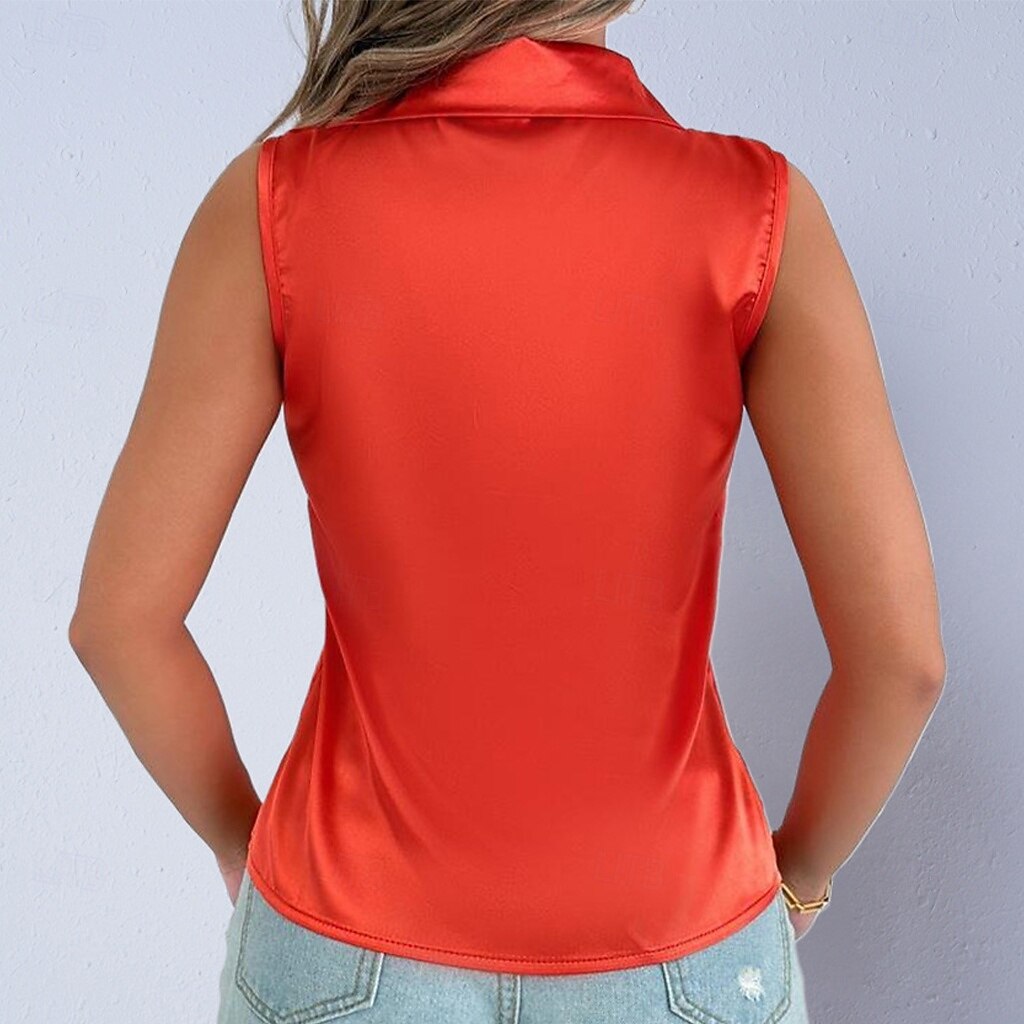 Women's Shirt Satin Blouse Dress Shirt Button Up Shirt Solid Color Plain Elegant Fashion Casual Sleeveless Turndown Regular Tops Daily Office Work Black White Yellow Red Purple Summer Spring Fall 2026 - $24.99 –P14