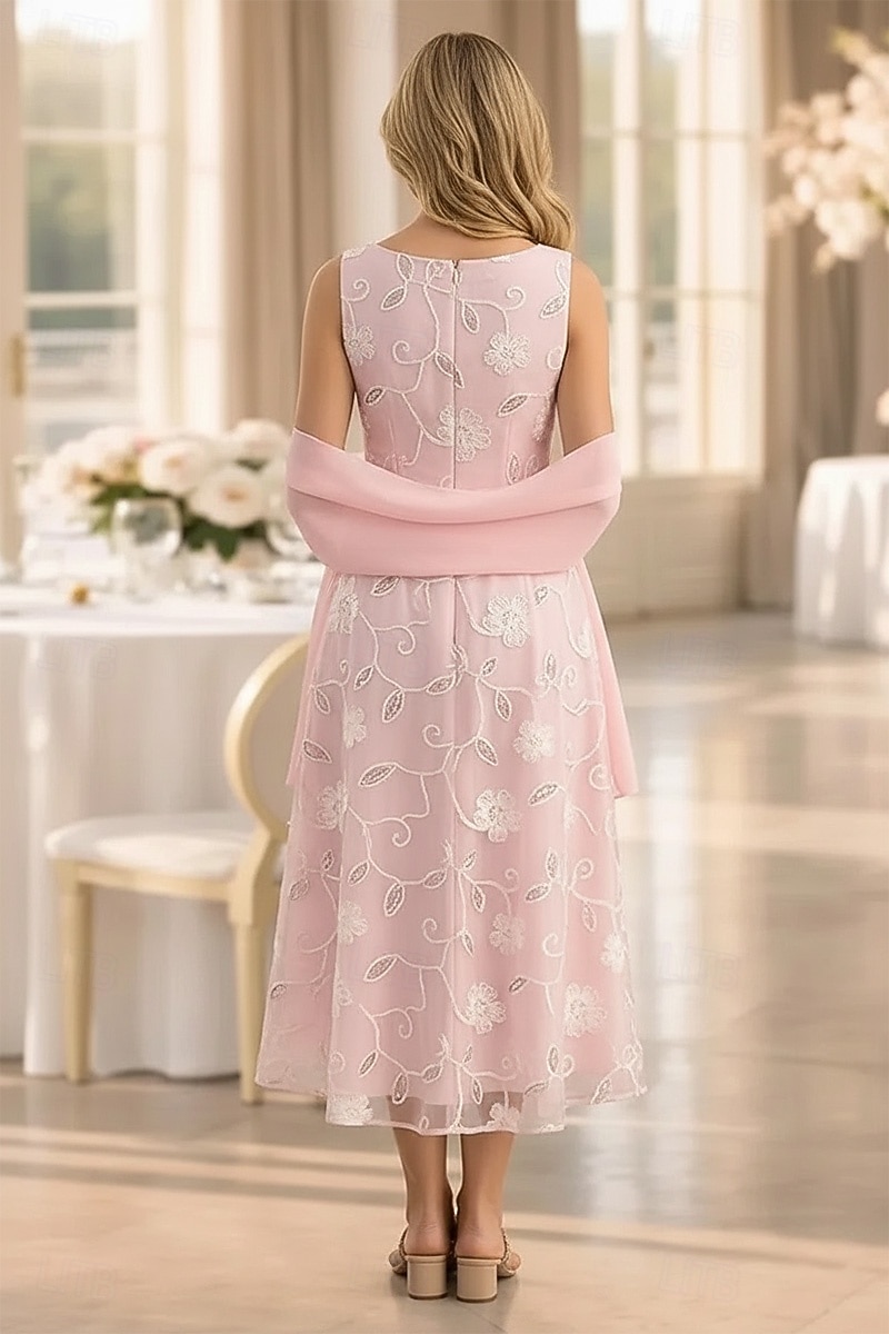 Two Piece A-Line Dress Sets Ankle Length Wedding Guest Dress Mother of the Bride Dress Sleeveless Boat Neck Elegant Simple Embellished Formal Kentucky Derby Semi Formal Lace Jacquard Wrap Included 2026 - $148.99 –P4
