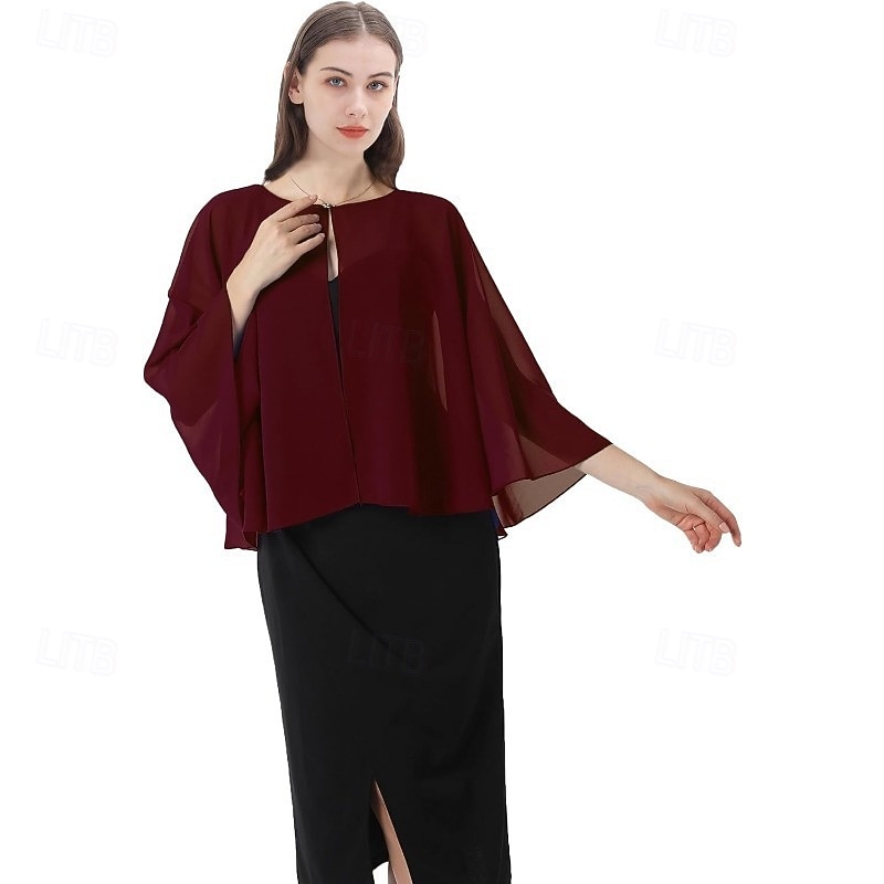 Bolero Envolturas de la madre Envolturas de novia Envolturas de invitados de boda Capa Elegante damas Estilo formal Sin Mangas Gasa Velos de Boda Con Color Puro Para Diario Verano 2026 - $28.99 –P6