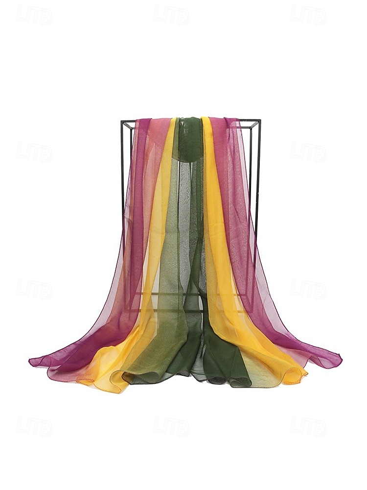 Dameskjerf i bohemsk gradientstil i chiffong, flerfarget, lett polyestersjal for fritidsbruk, reise, ferie, strand og resortstil 2026 - $11.99 –P11