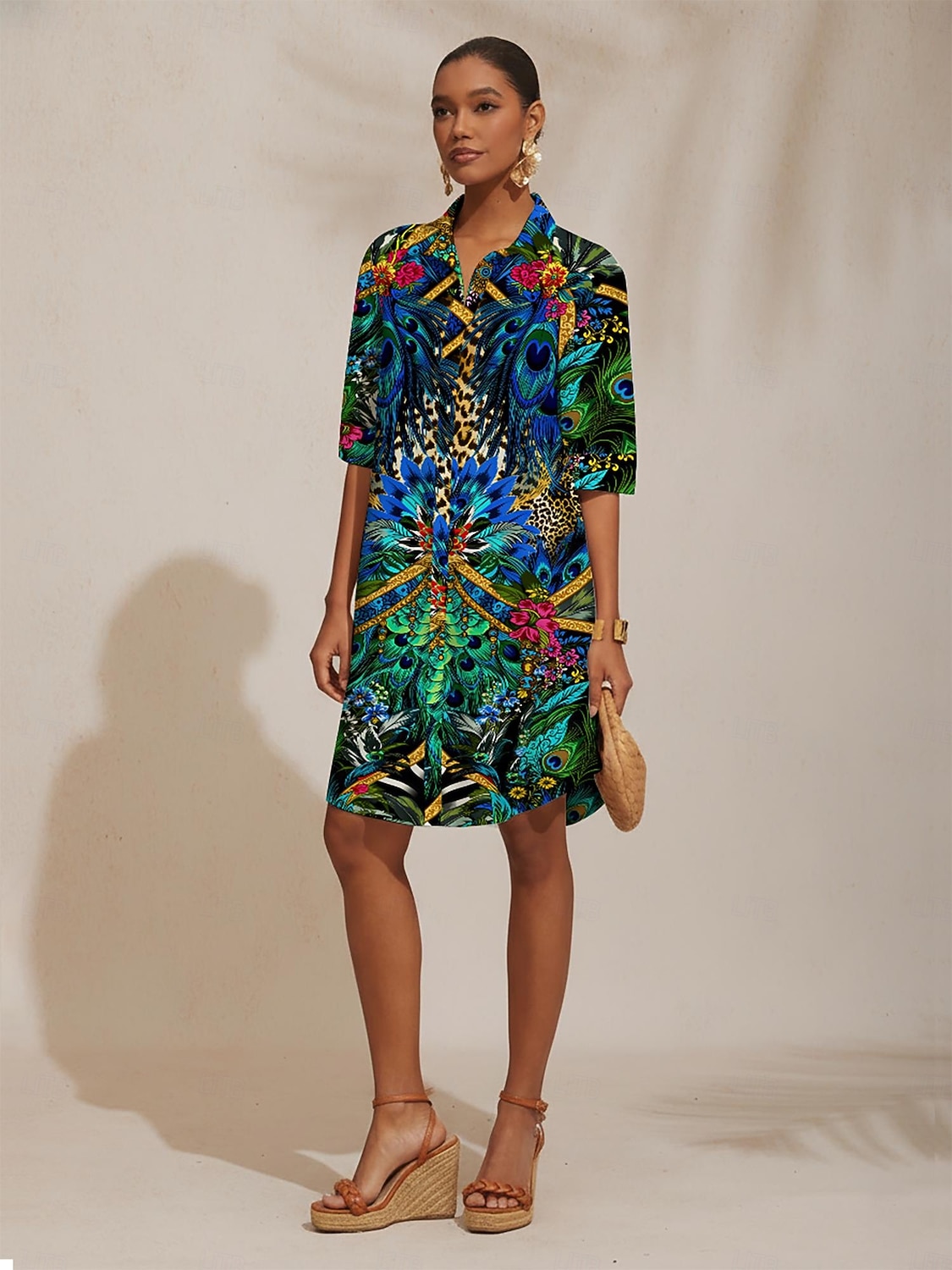 Dschungel-Party-Hemdkleid aus seidigem Satin 2026 - $91.99 –P4