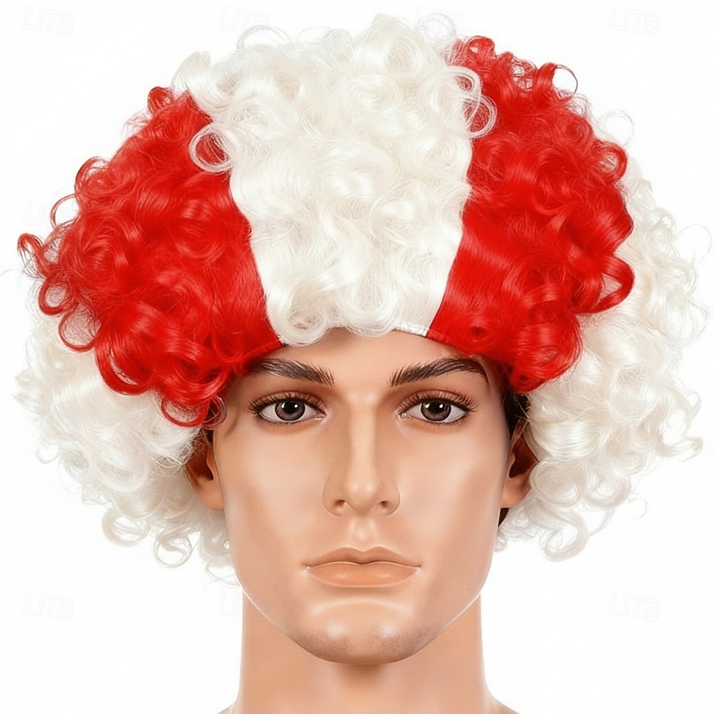 Peruca afro listrada tricolor - cabelo cacheado nas cores da bandeira nacional para fãs de esportes de 2026 por $14.49 –P13