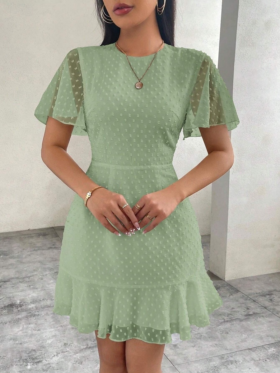 Women's Mini Dress White Dress Casual Dress Elegant Fashion Modern Outdoor Vacation Going out Regular Fit Plain Short Sleeve Crew Neck Black White Green Summer Spring 2026 - $29.99 –P9