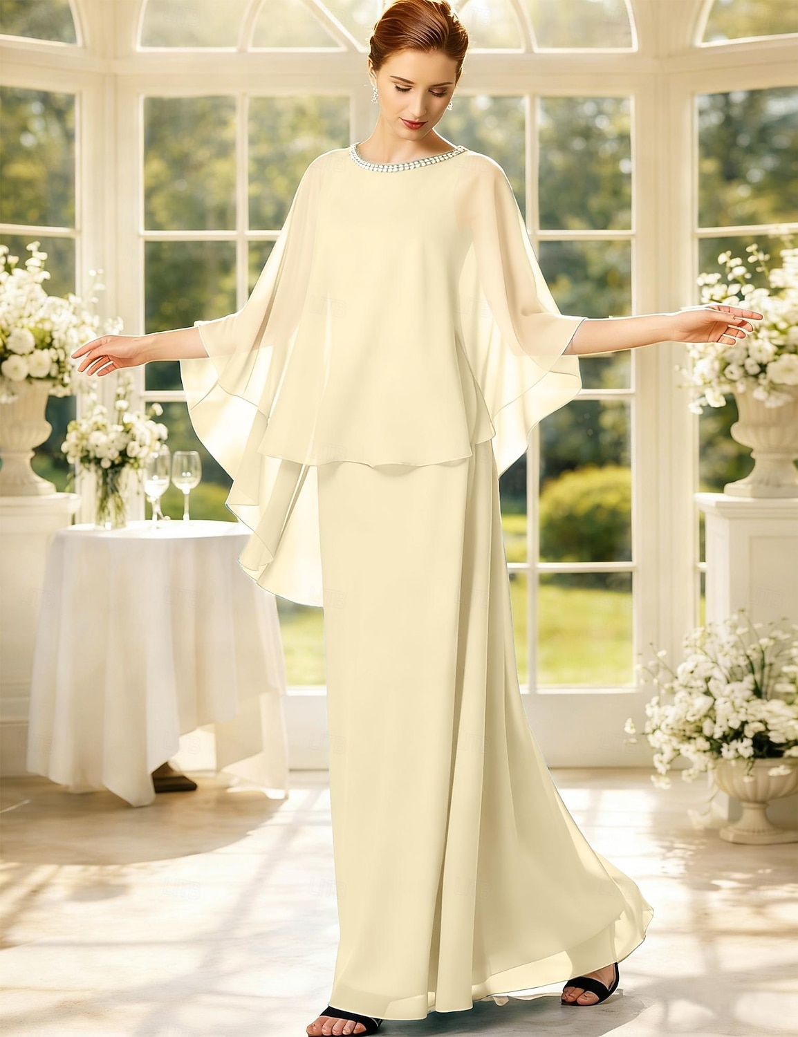 Linea ad A Lunghezza al pavimento Abito da invitata a nozze Abito Formale Abito da sera Abito da cerimonia per signora Senza Maniche Collo gioiello Elegante Taglie Forti Ospite di nozze Serata del 2026 a $195.99 –P6