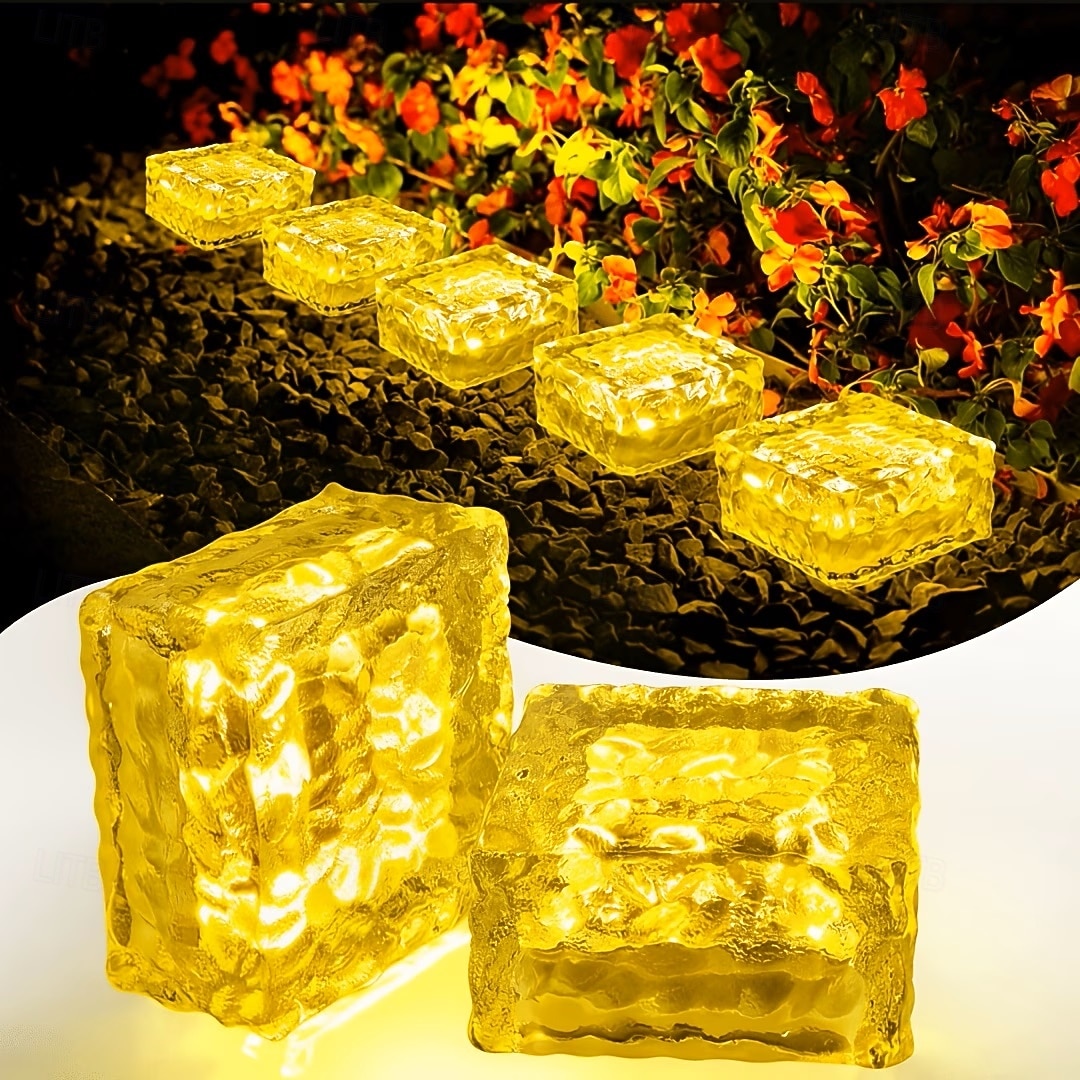 2/4 шт. уличных солнечных садовых светильников, водонепроницаемые светильники в виде ледяных кирпичей для двора, ландшафта, ступеней, дорожек, бассейнов, декоративные солнечные светильники для 2026 - $19.99 –P4