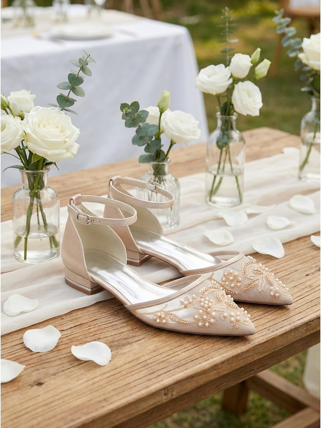 Dámské svatební boty v barvě slonové kosti s perleťovým detailem - elegantní svatební balerínky pro zahradní svatbu 2026 - $59.99 –P1