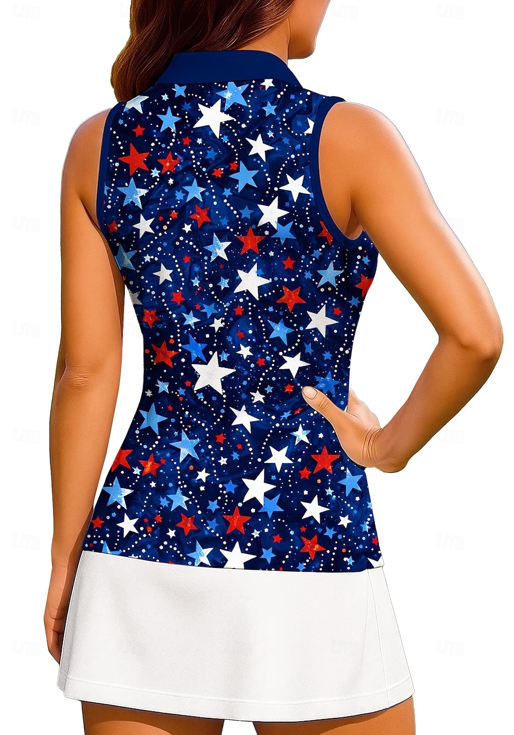 250º Aniversário da América Dia da Independência Mulheres Estrelas Bandeiras Camisa Esportiva Camisa polo de caminhada Regata Sem Manga Botões UPF50+ Proteção UV Respirável Voleibal Tênis Badminton de 2026 por $9.49 –P2